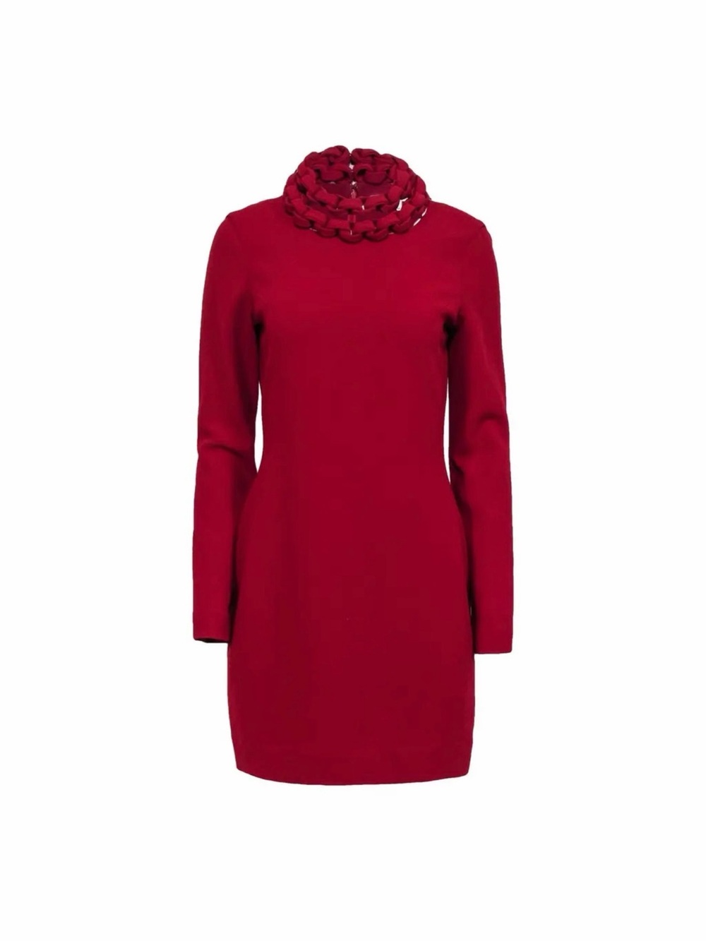 Diane Von Furstenberg Burgundy Long-Sleeve Knit Dress with Braided Collar
